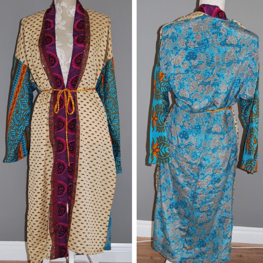 Upcycled Indian Silk Kimono Robe